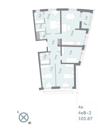 4 комн. квартира, 105.9 м², 14 этаж 