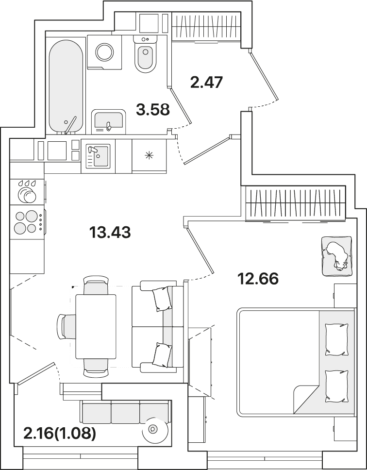 1 комн. квартира, 33.2 м², 11 этаж 