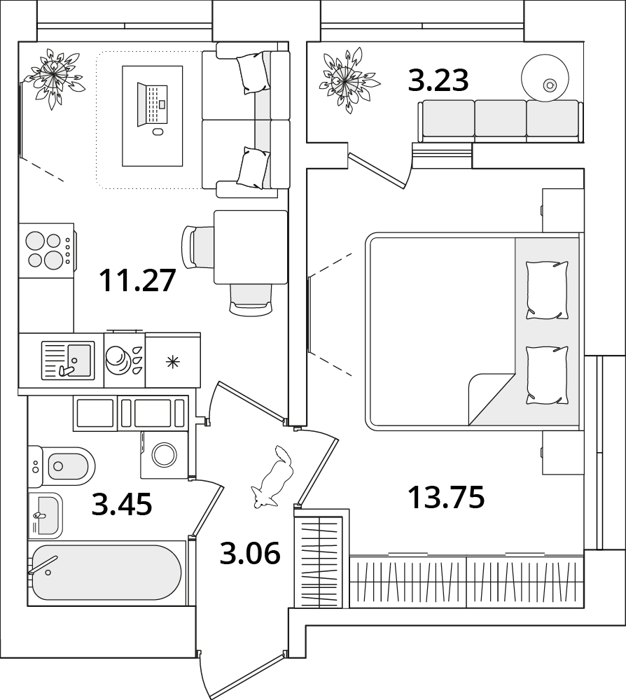 1 комн. квартира, 33.1 м², 15 этаж 