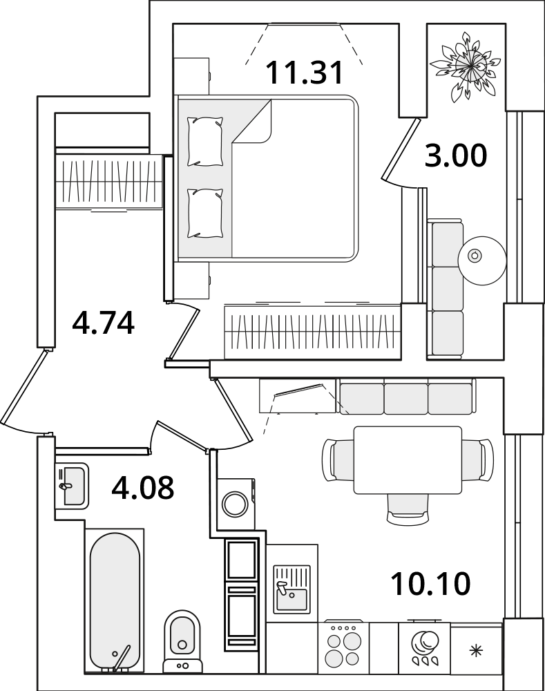 1 комн. квартира, 31.7 м², 21 этаж 