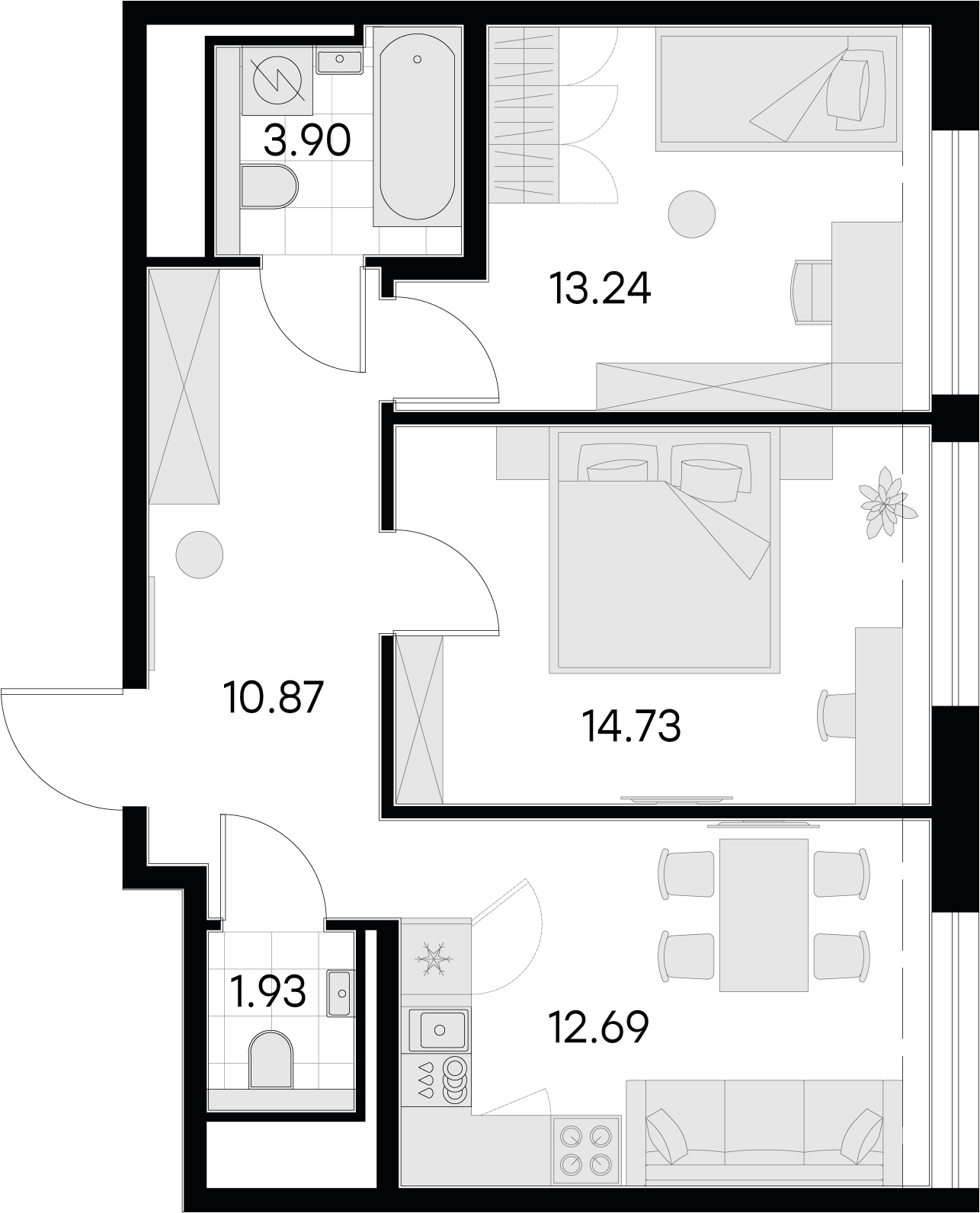2 комн. квартира, 57.4 м², 8 этаж 