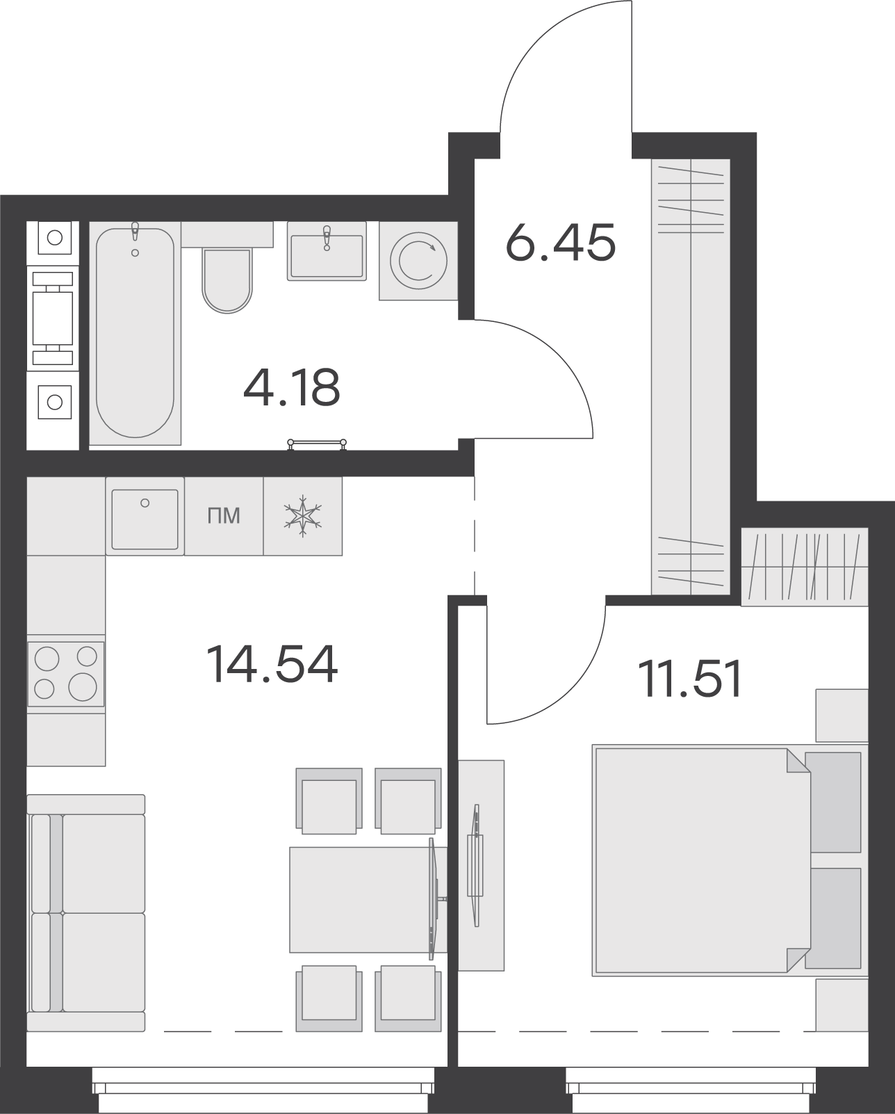 1 комн. квартира, 36.7 м², 10 этаж 
