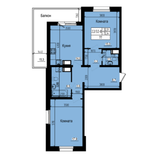 2 комн. квартира, 72.4 м², 5 этаж 