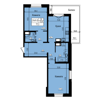 2 комн. квартира, 72.8 м², 17 этаж 
