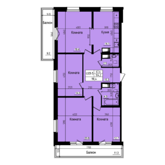 4 комн. квартира, 104.2 м², 15 этаж 