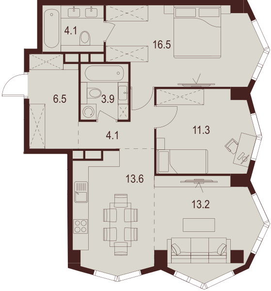 2 комн. квартира, 73.2 м², 8 этаж 