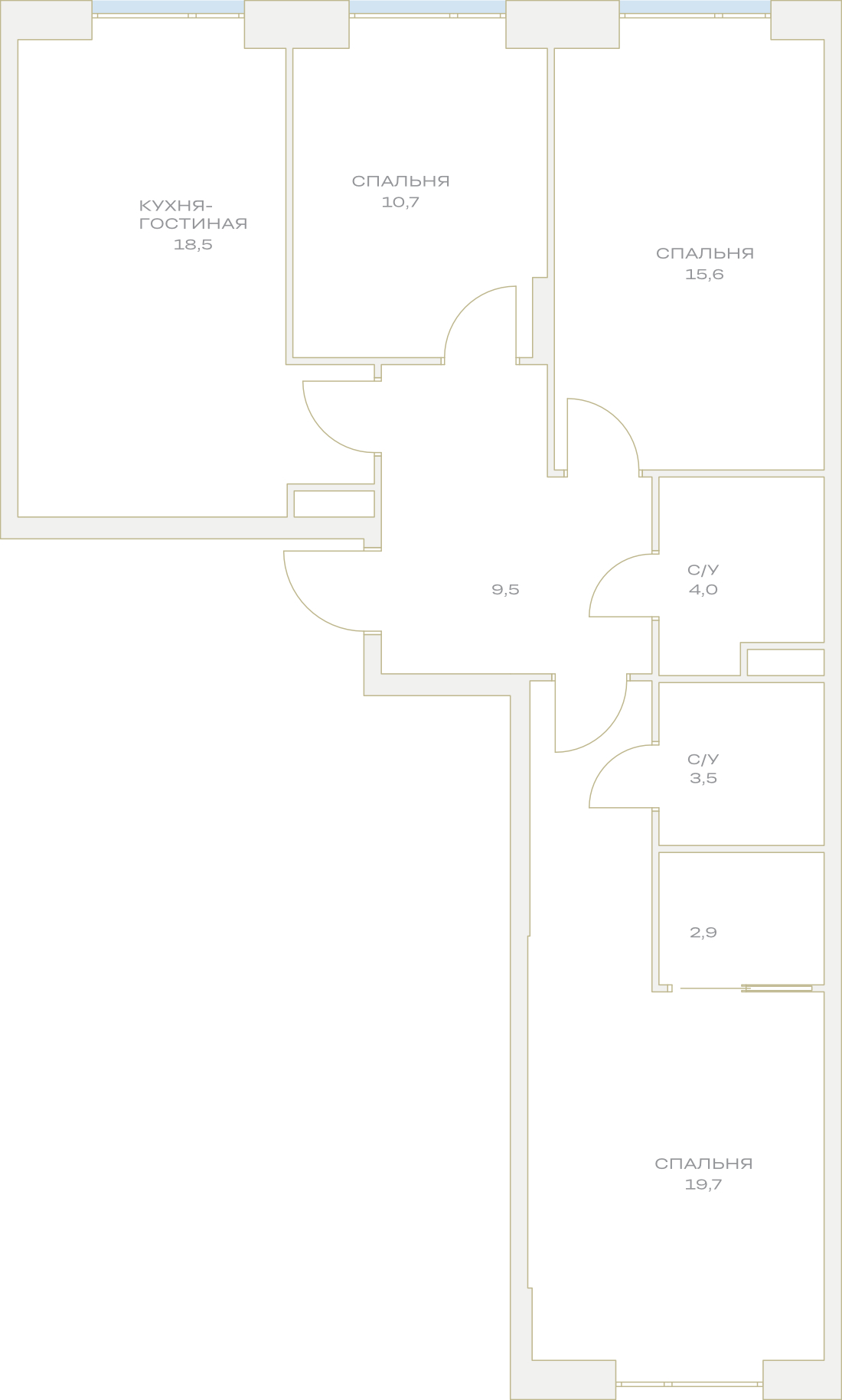 3 комн. квартира, 84.6 м², 14 этаж  (из 23)