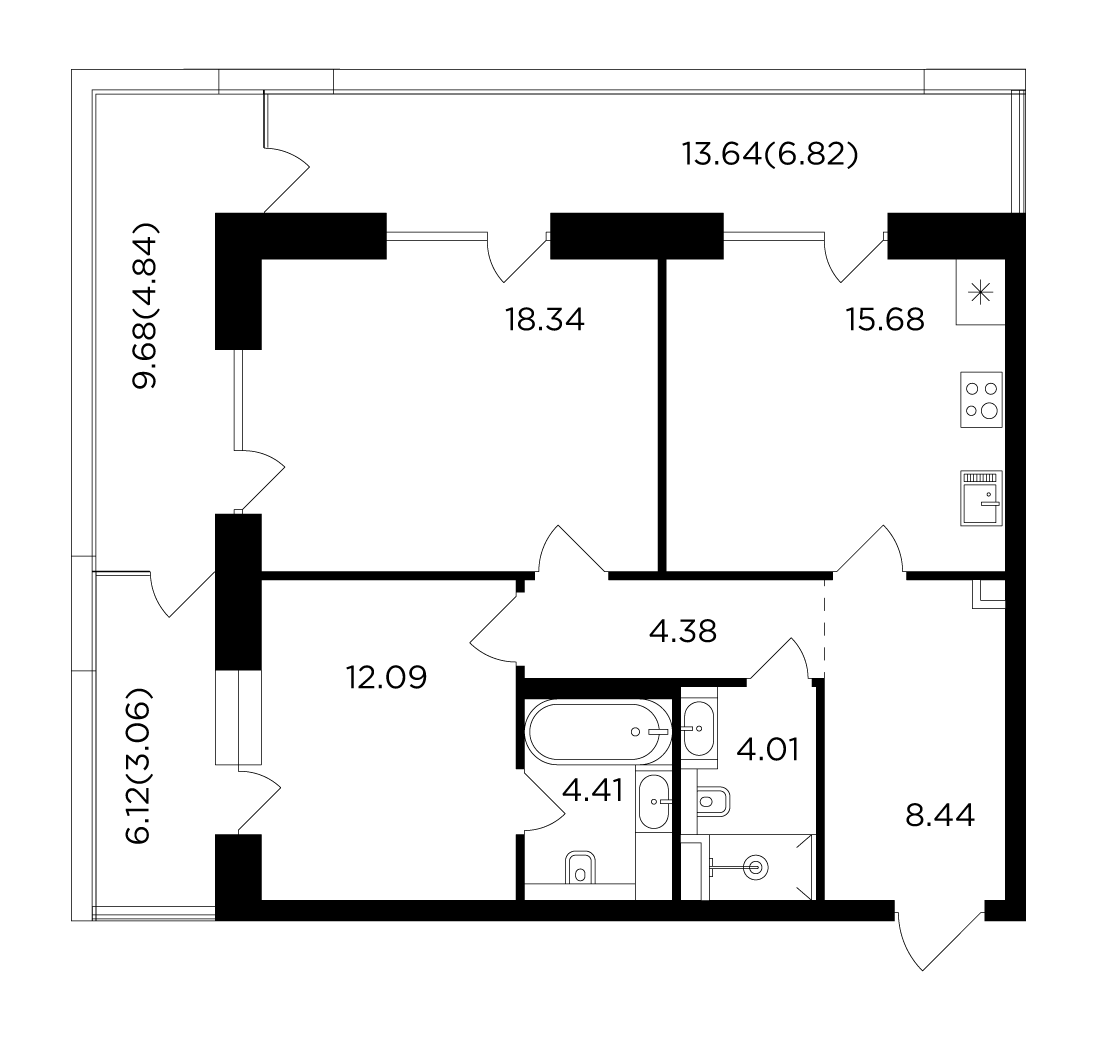 2 комн. квартира, 82.1 м², 7 этаж 