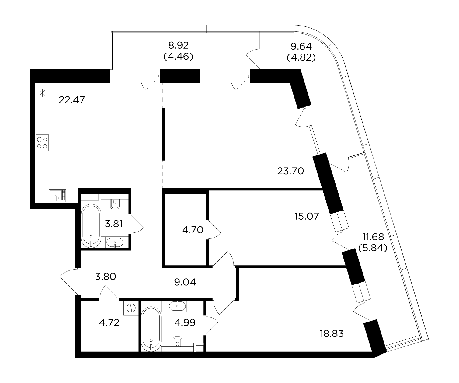 3 комн. квартира, 126.2 м², 3 этаж 