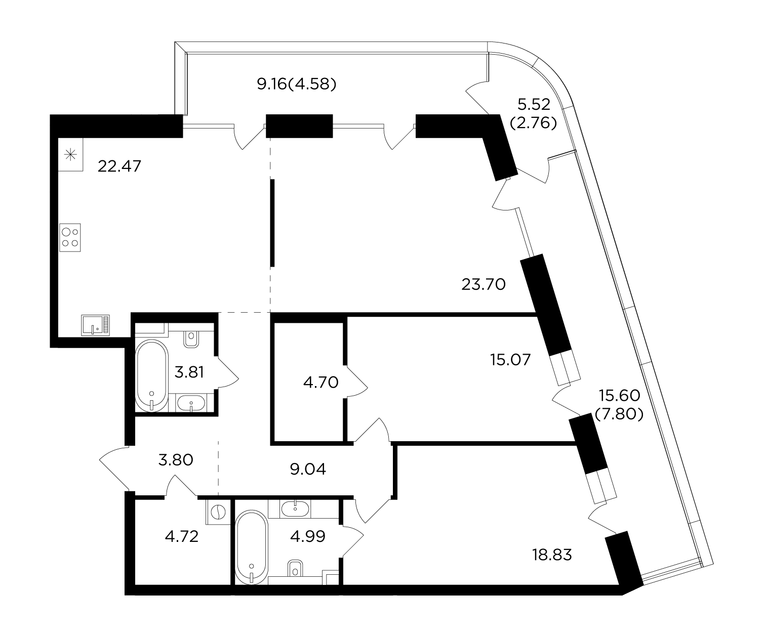 3 комн. квартира, 126.3 м², 4 этаж 
