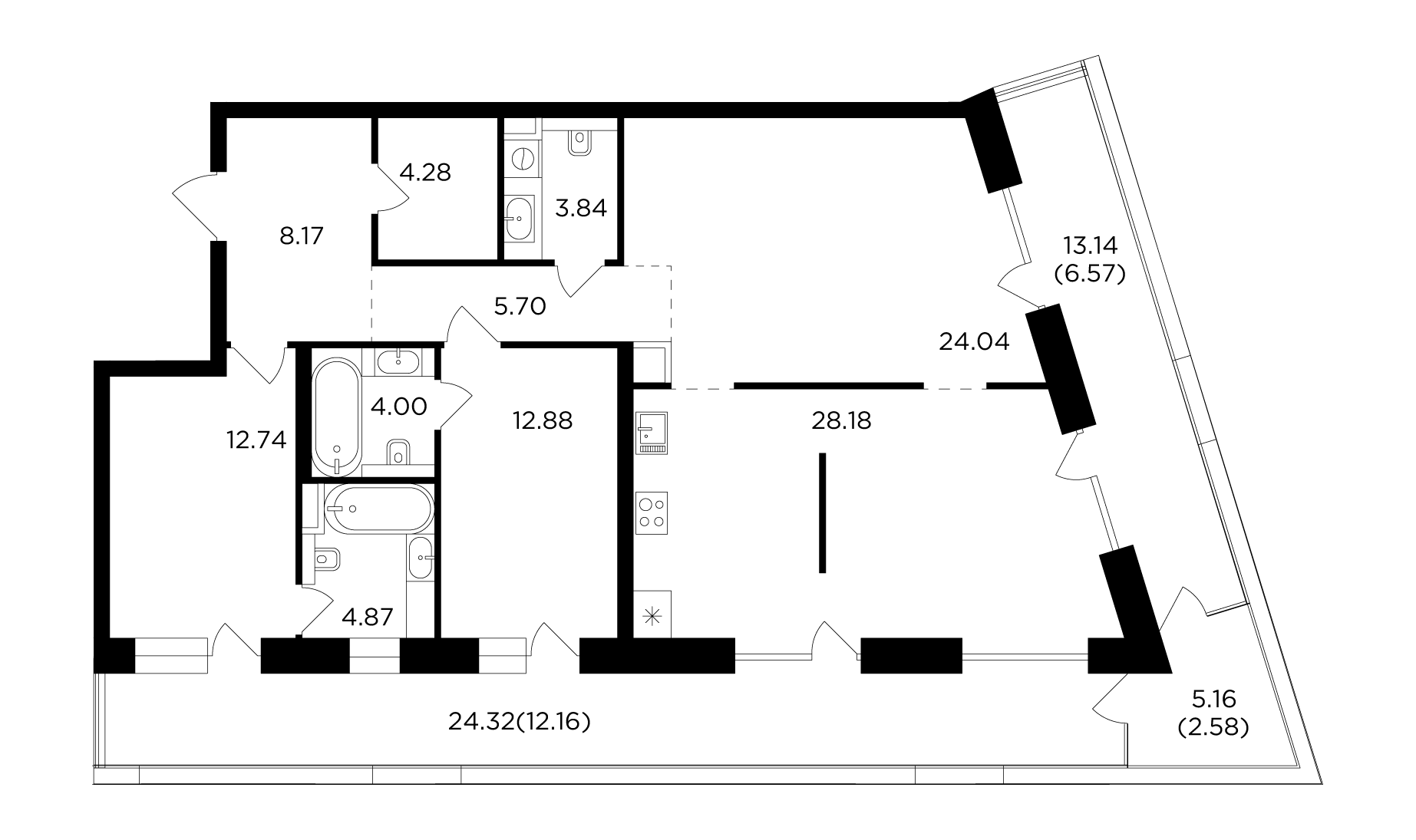 3 комн. квартира, 130 м², 7 этаж 