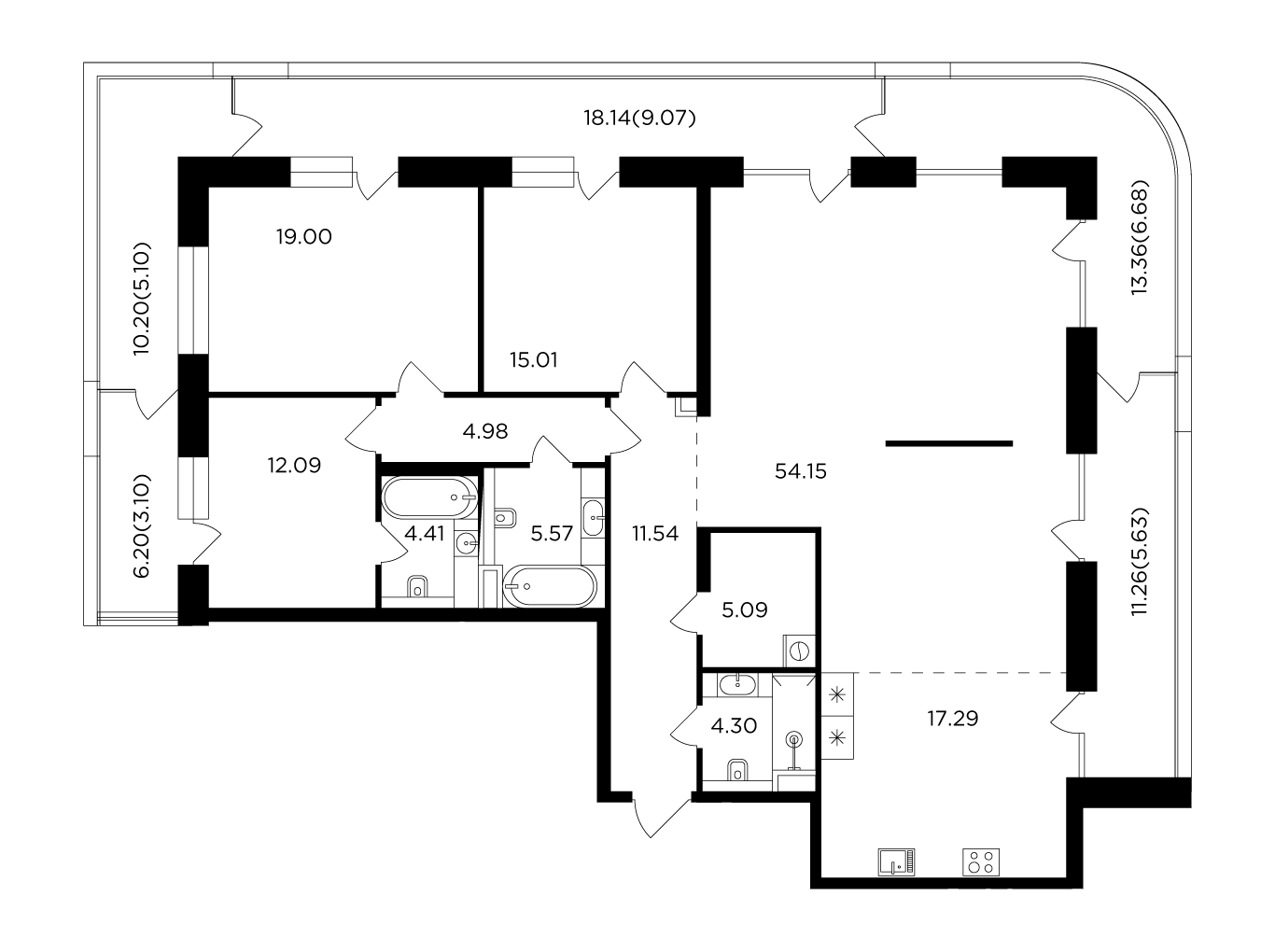 4 комн. квартира, 183 м², 11 этаж 