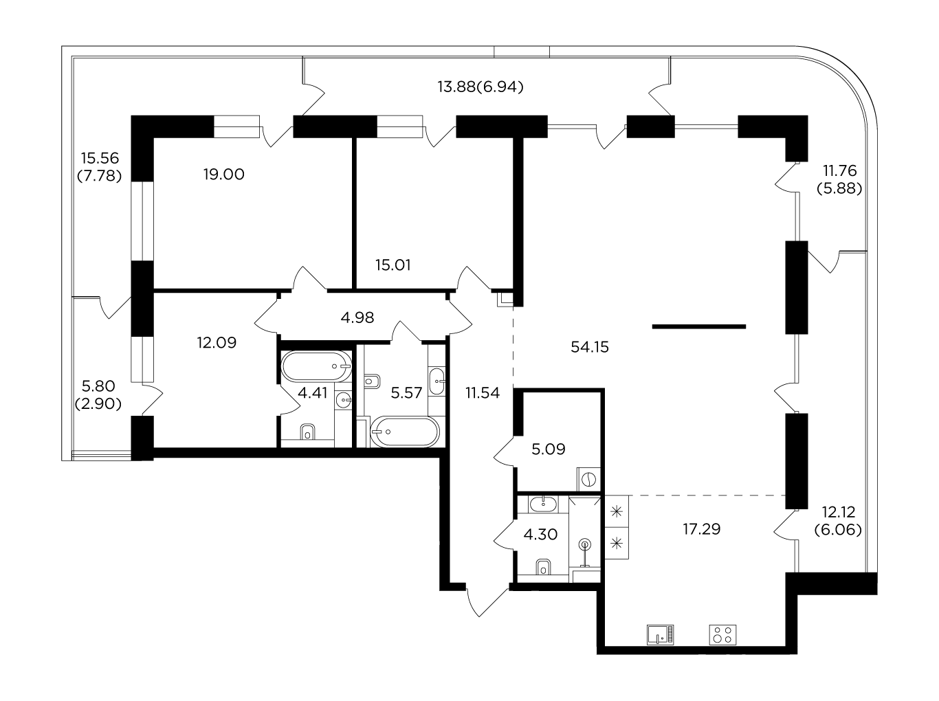 4 комн. квартира, 183 м², 15 этаж 