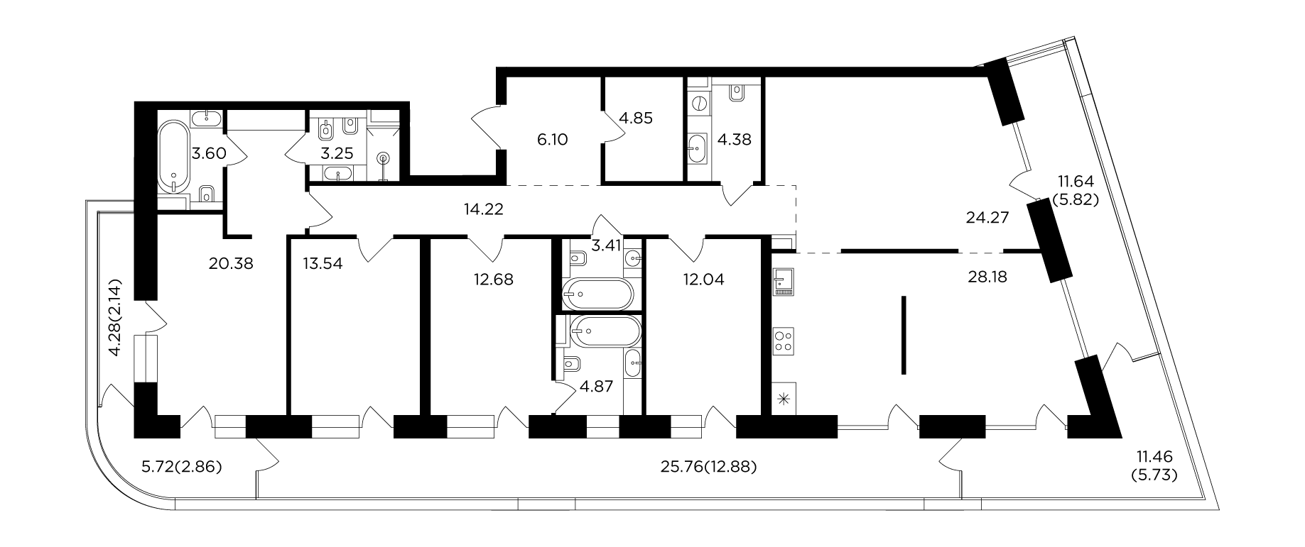 5 комн. квартира, 185.2 м², 11 этаж 