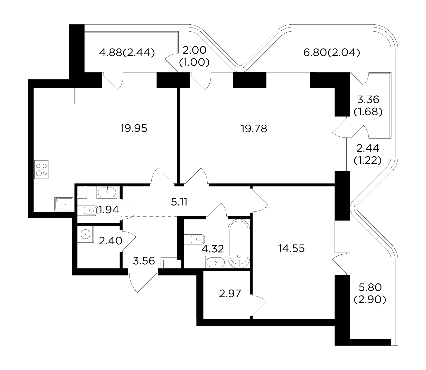 2 комн. квартира, 85.9 м², 5 этаж 