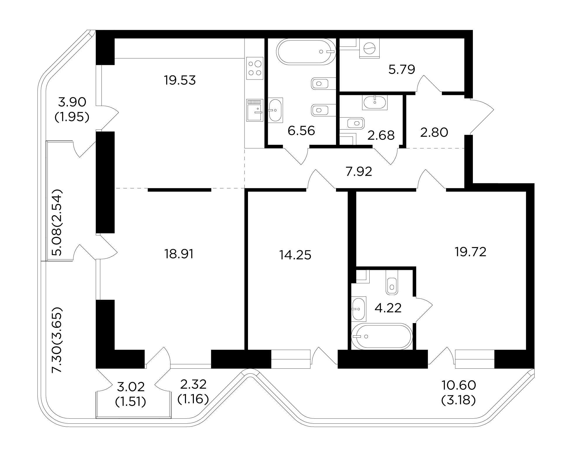 3 комн. квартира, 116.4 м², 3 этаж 