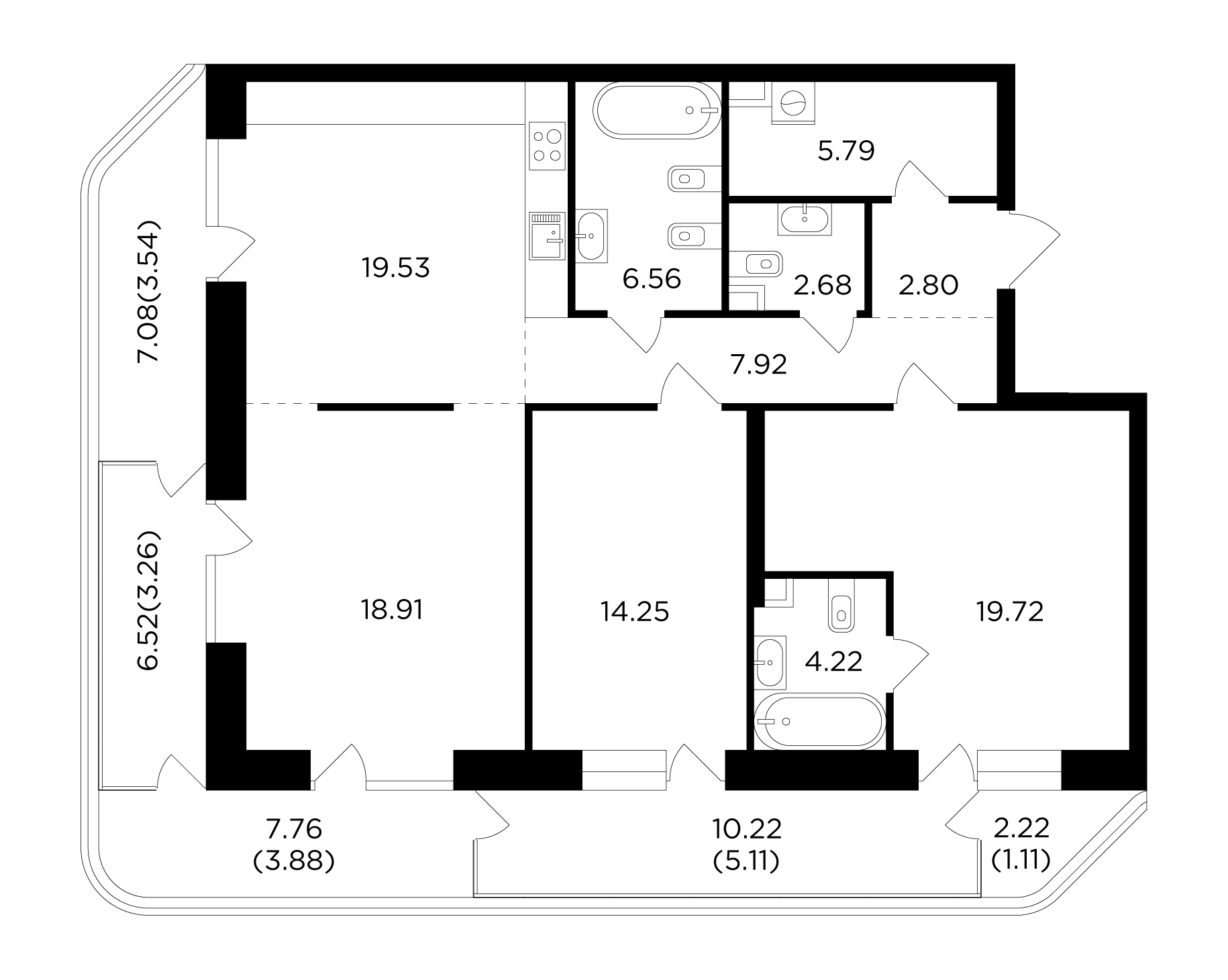 3 комн. квартира, 119.3 м², 5 этаж 