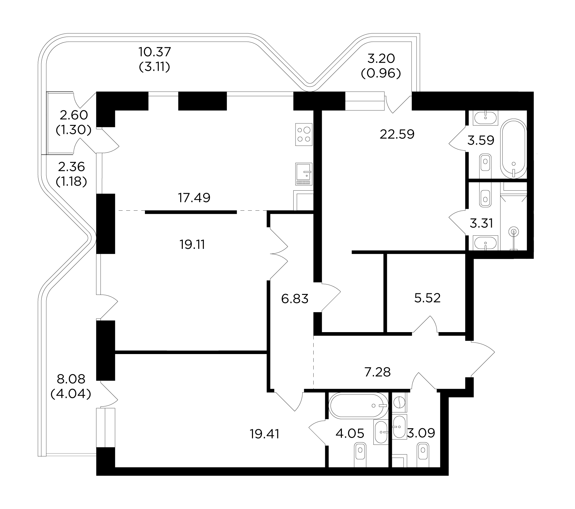 3 комн. квартира, 122.9 м², 6 этаж 