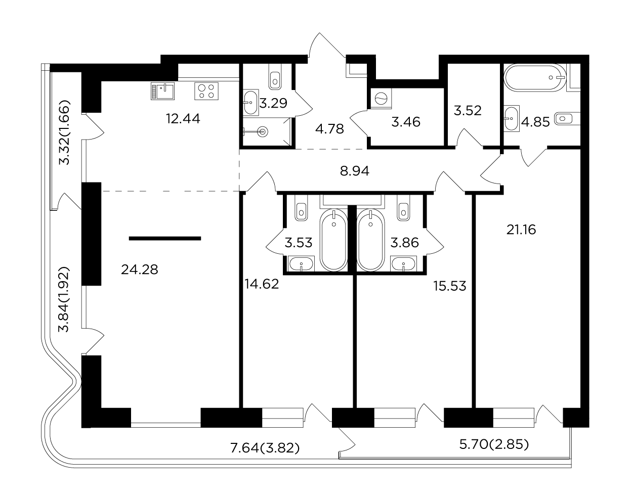 4 комн. квартира, 134.5 м², 15 этаж 