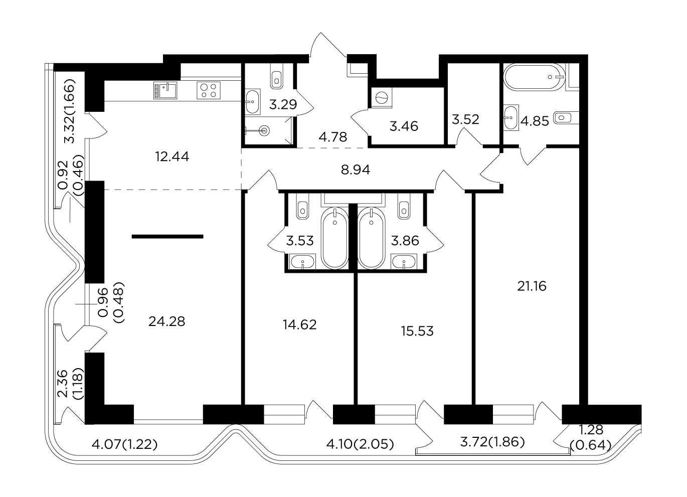 4 комн. квартира, 133.8 м², 16 этаж 