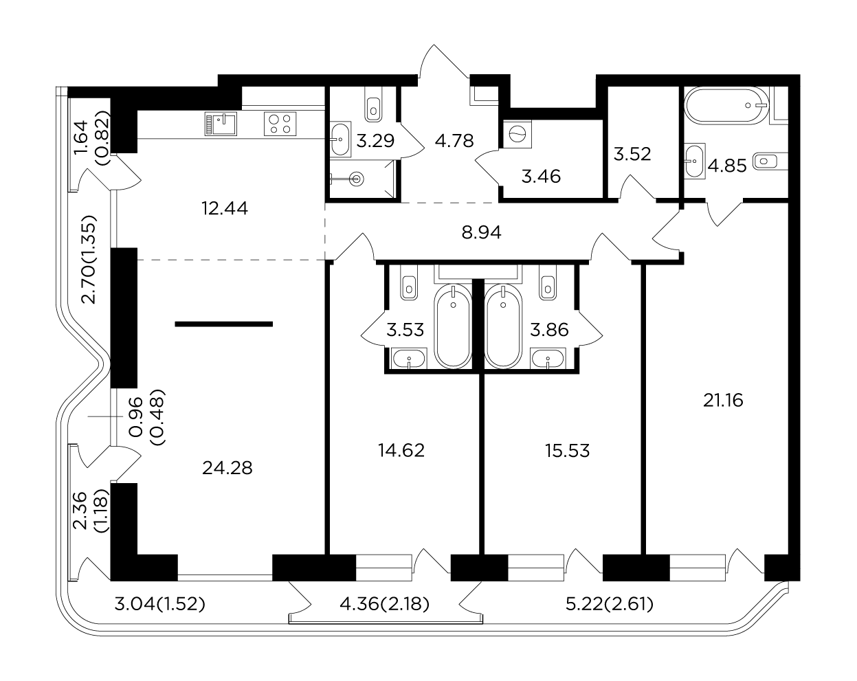 4 комн. квартира, 134.4 м², 18 этаж 
