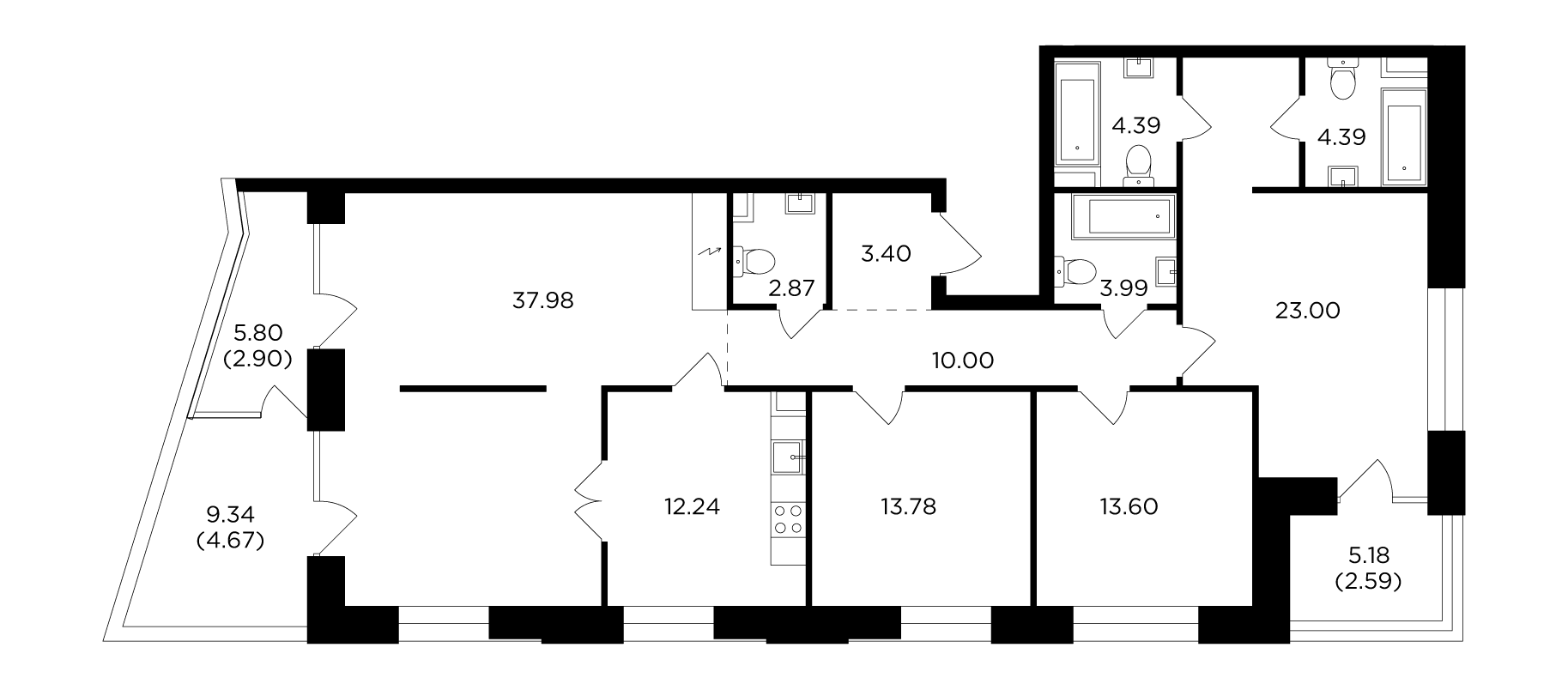 4 комн. квартира, 139.8 м², 18 этаж 