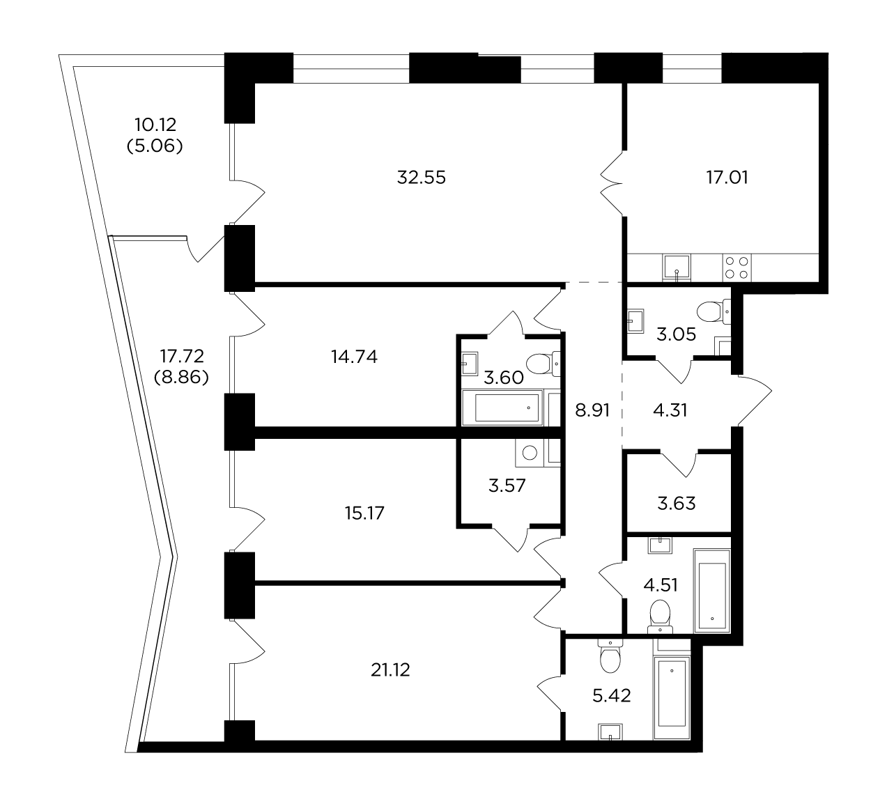 4 комн. квартира, 151.5 м², 10 этаж 