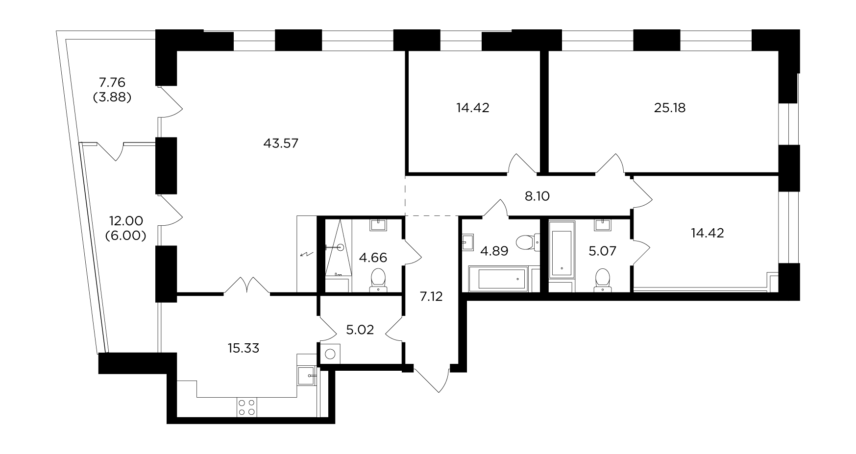 4 комн. квартира, 157.7 м², 16 этаж 