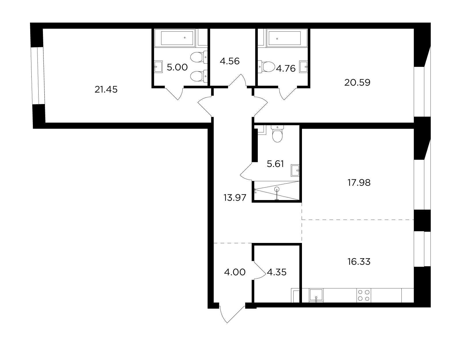 3 комн. квартира, 118.6 м², 2 этаж 