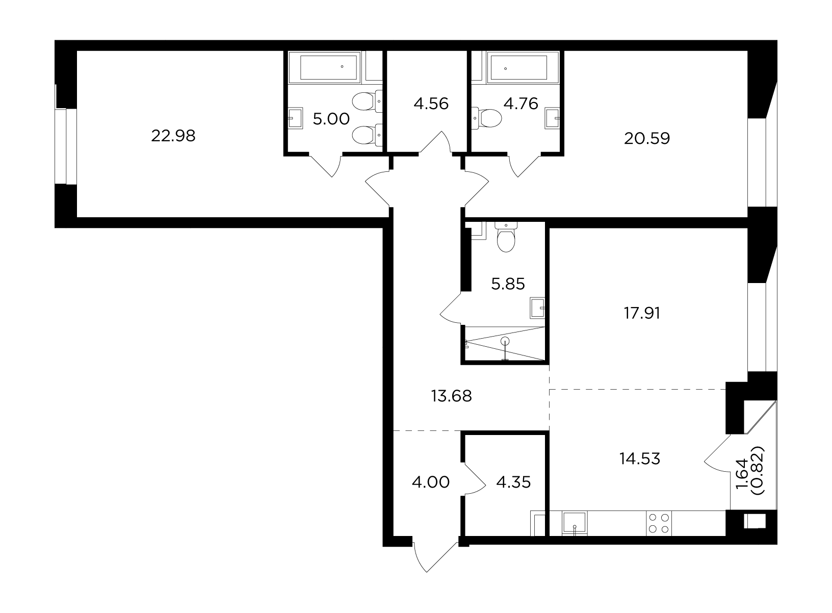 3 комн. квартира, 119 м², 6 этаж 