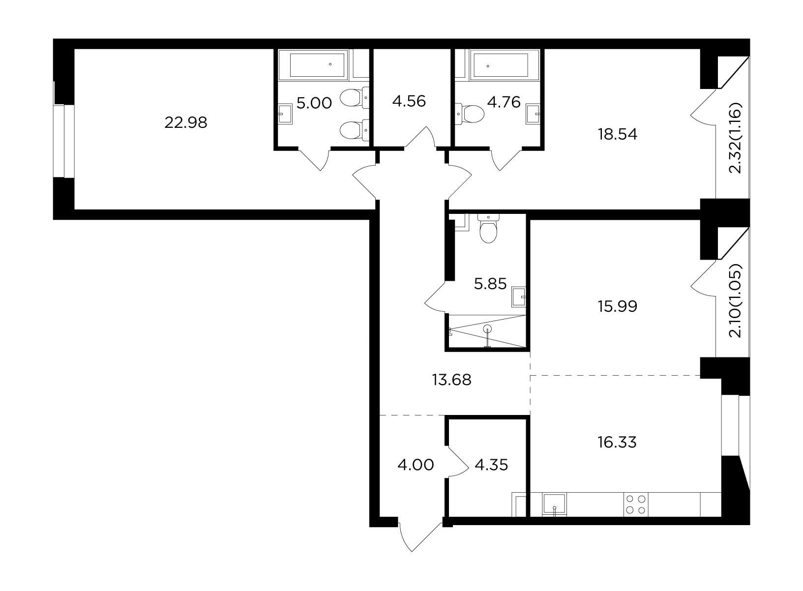 3 комн. квартира, 118.2 м², 9 этаж 