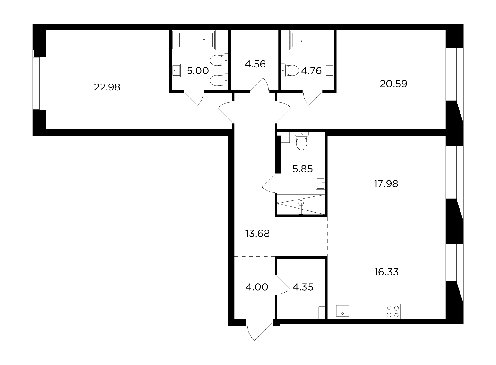 3 комн. квартира, 120.1 м², 7 этаж 