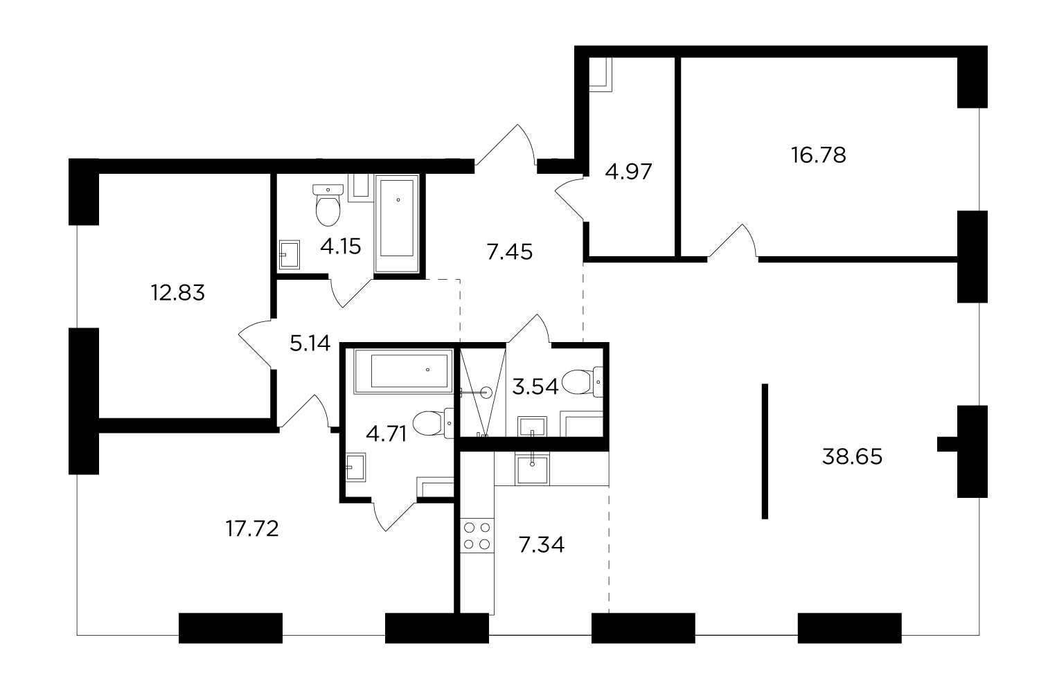 4 комн. квартира, 123.3 м², 15 этаж 
