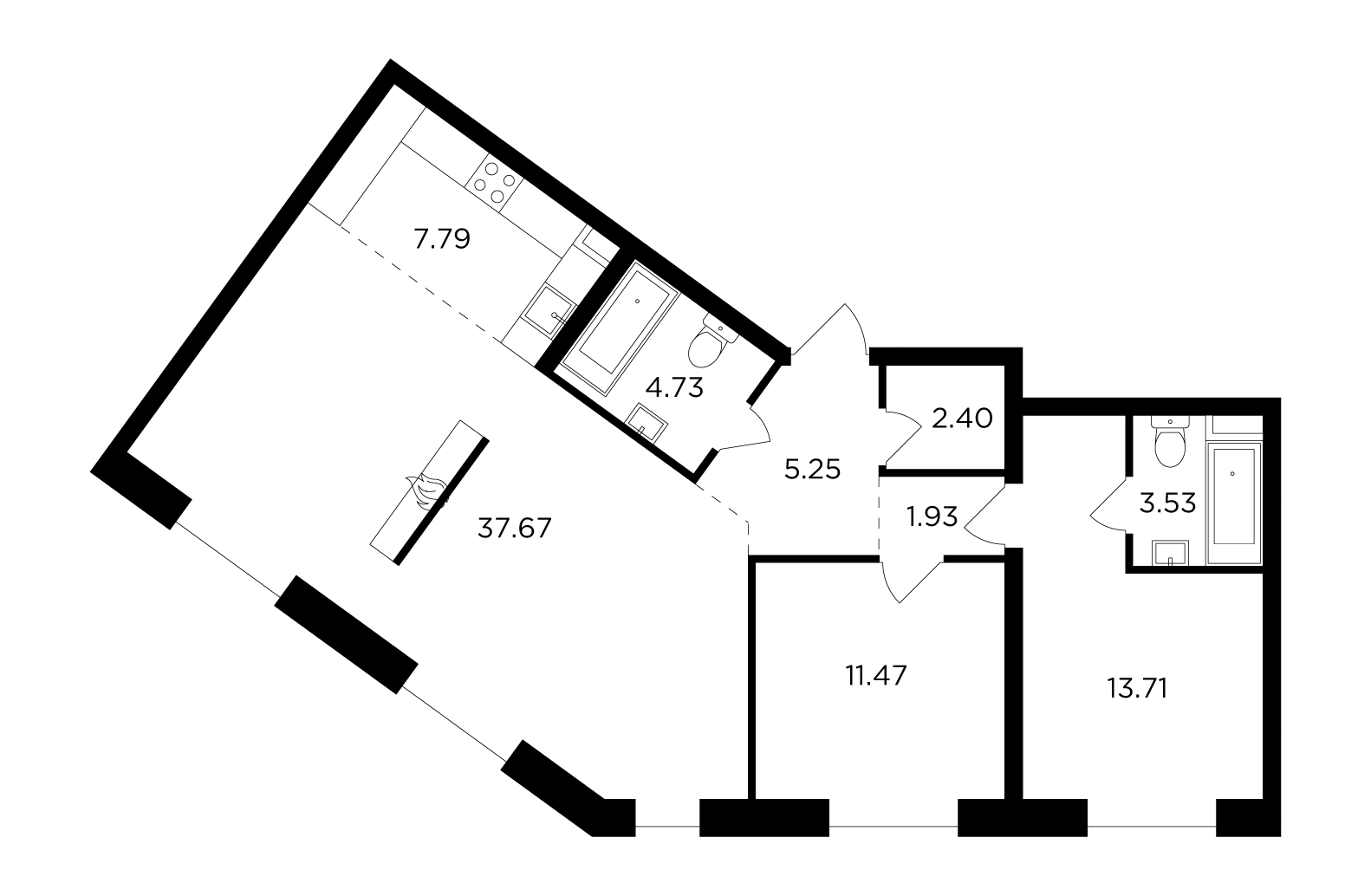 3 комн. квартира, 88.5 м², 16 этаж 