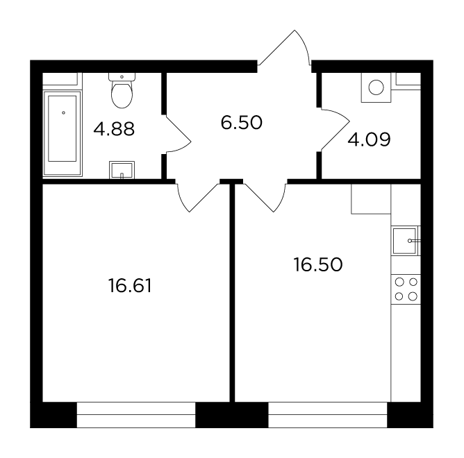 1 комн. квартира, 48.6 м², 7 этаж 