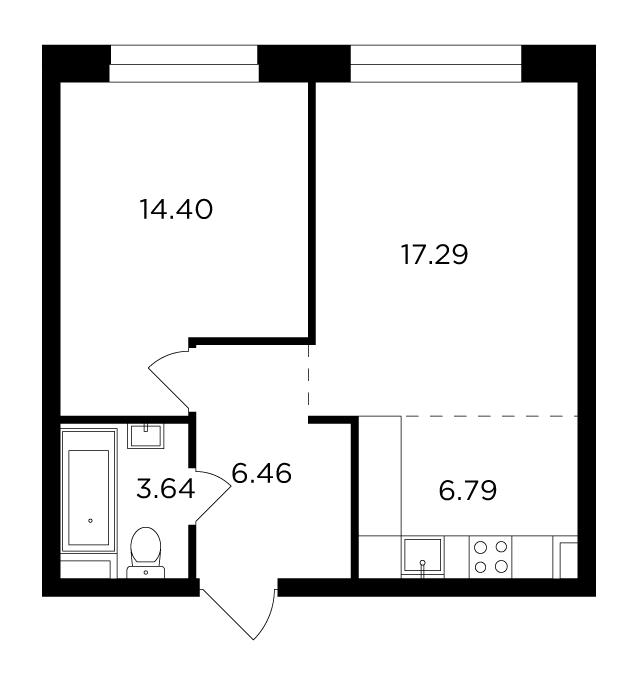 2 комн. квартира, 48.6 м², 8 этаж 