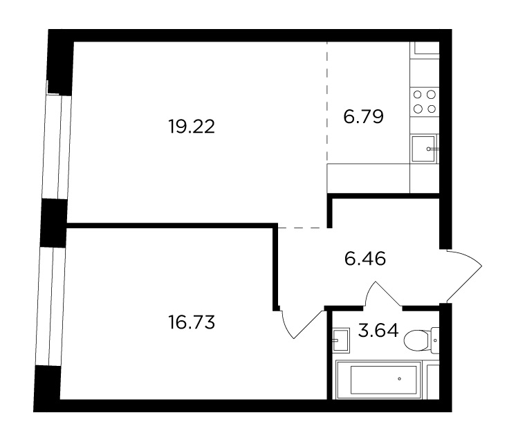 2 комн. квартира, 52.8 м², 14 этаж 