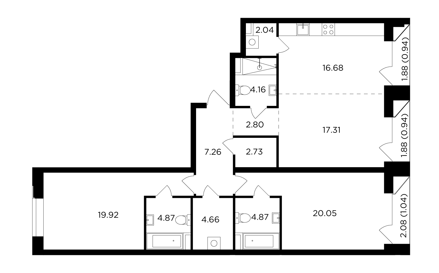 3 комн. квартира, 110.3 м², 9 этаж 