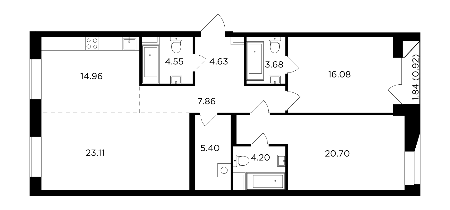 3 комн. квартира, 106.1 м², 9 этаж 