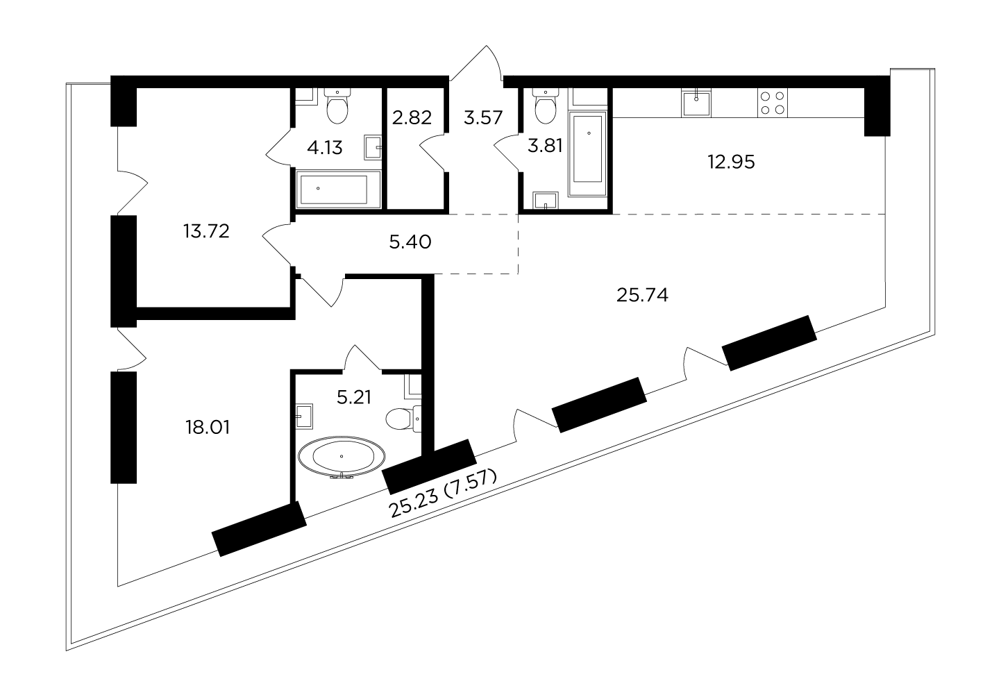 3 комн. квартира, 102.9 м², 10 этаж 