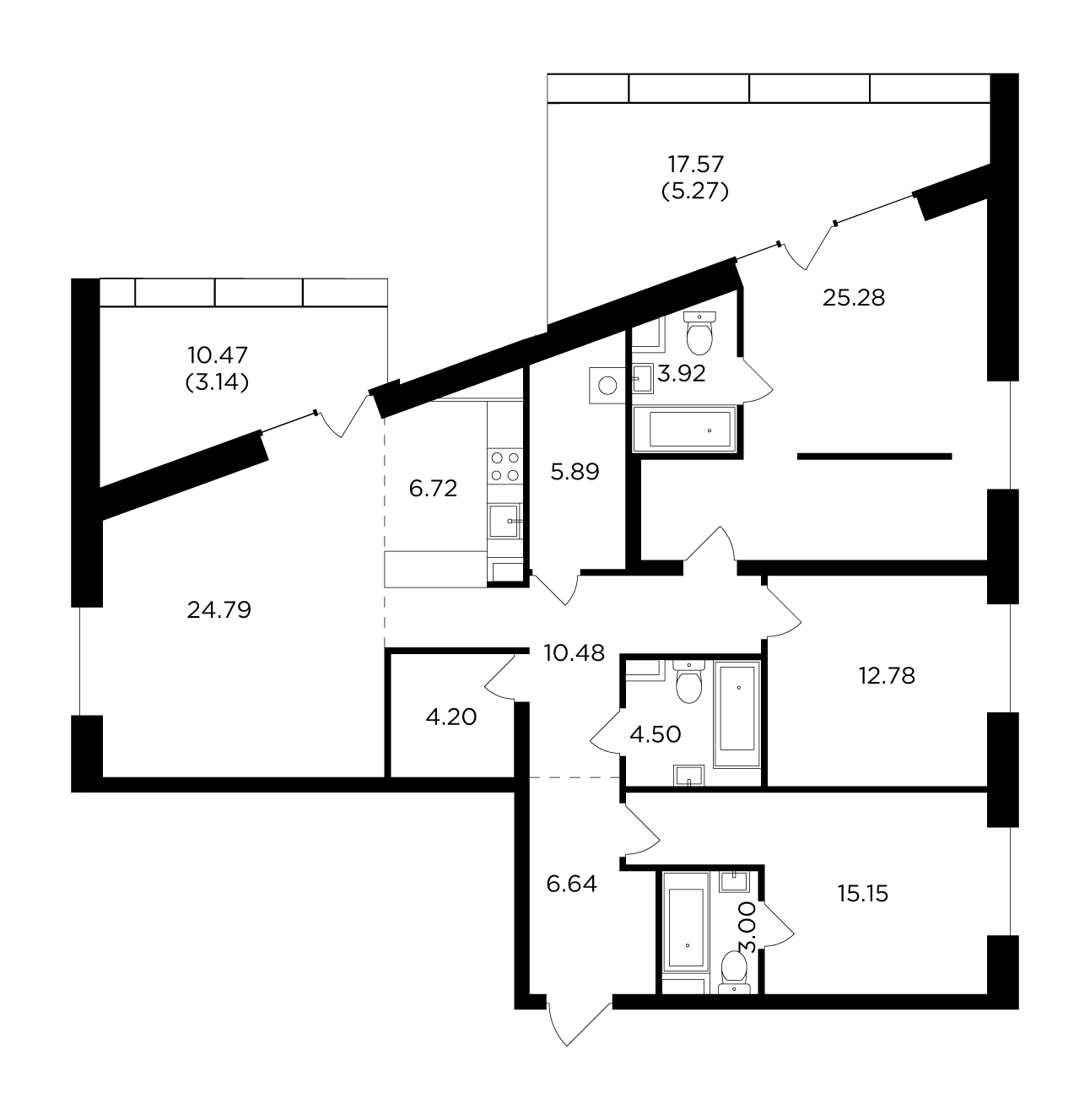 4 комн. квартира, 131.8 м², 13 этаж 