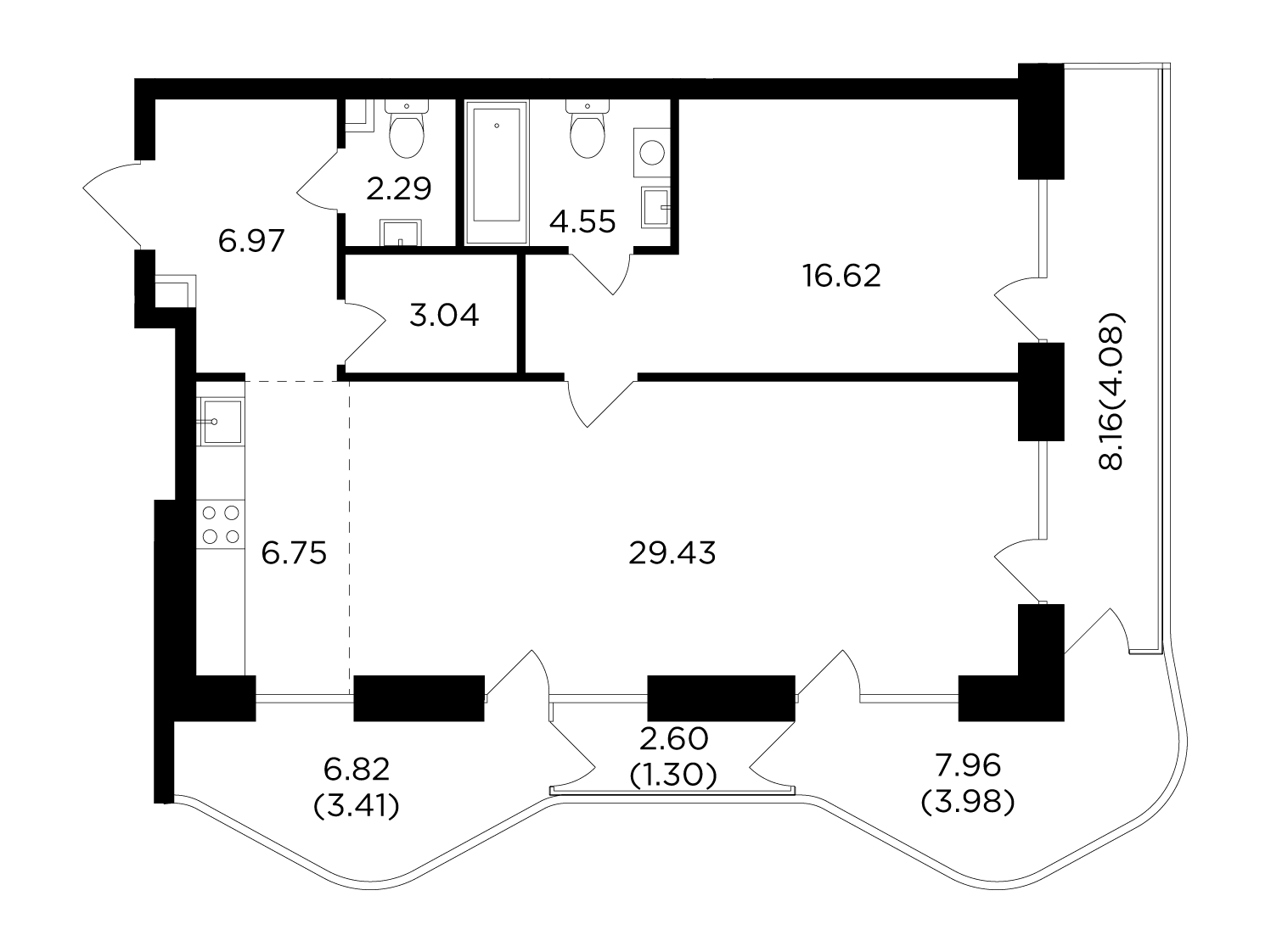 2 комн. квартира, 82.4 м², 10 этаж 