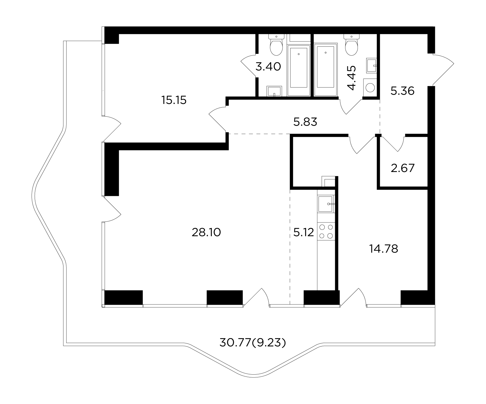 3 комн. квартира, 94.1 м², 18 этаж 