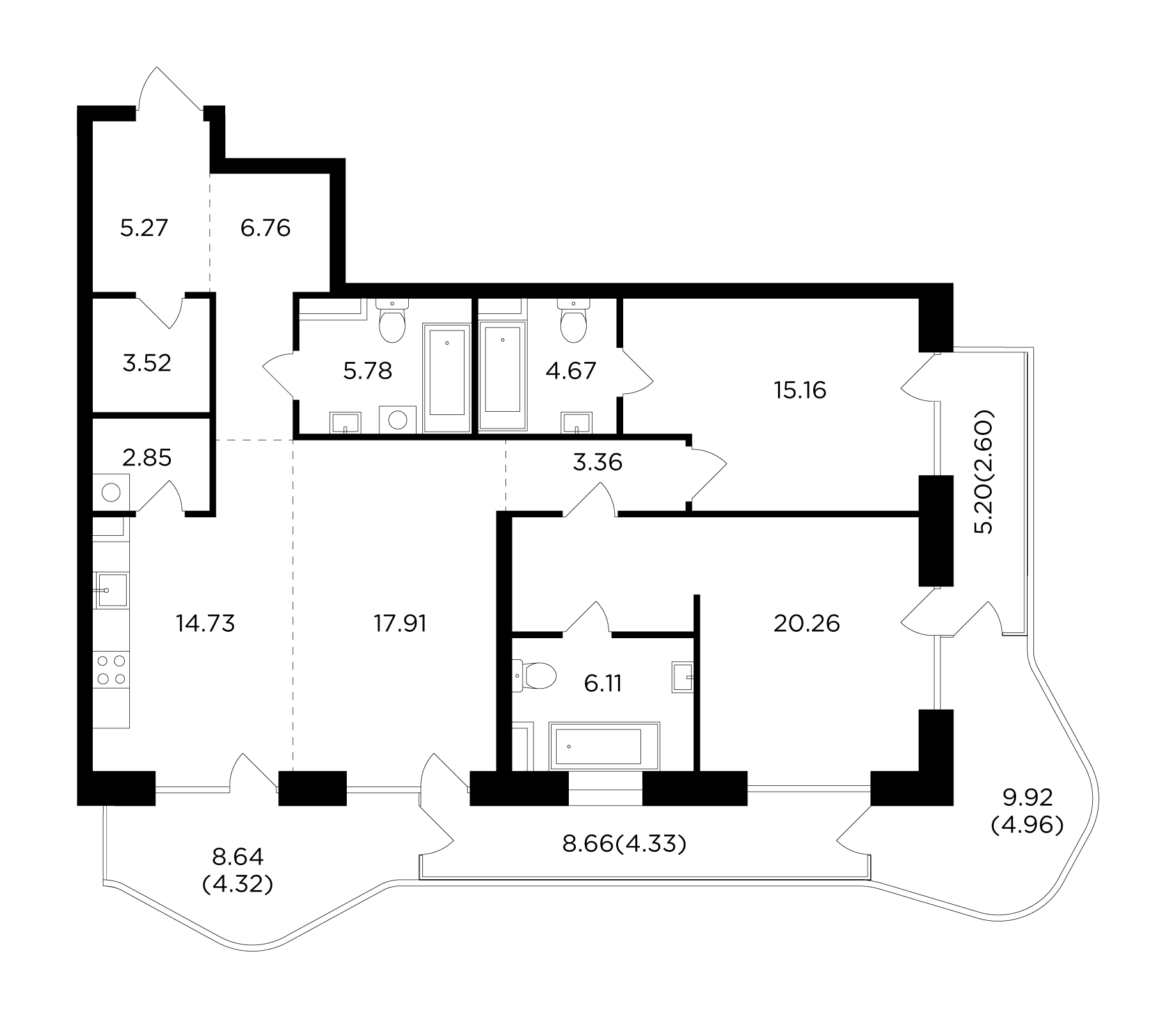3 комн. квартира, 122.6 м², 10 этаж 