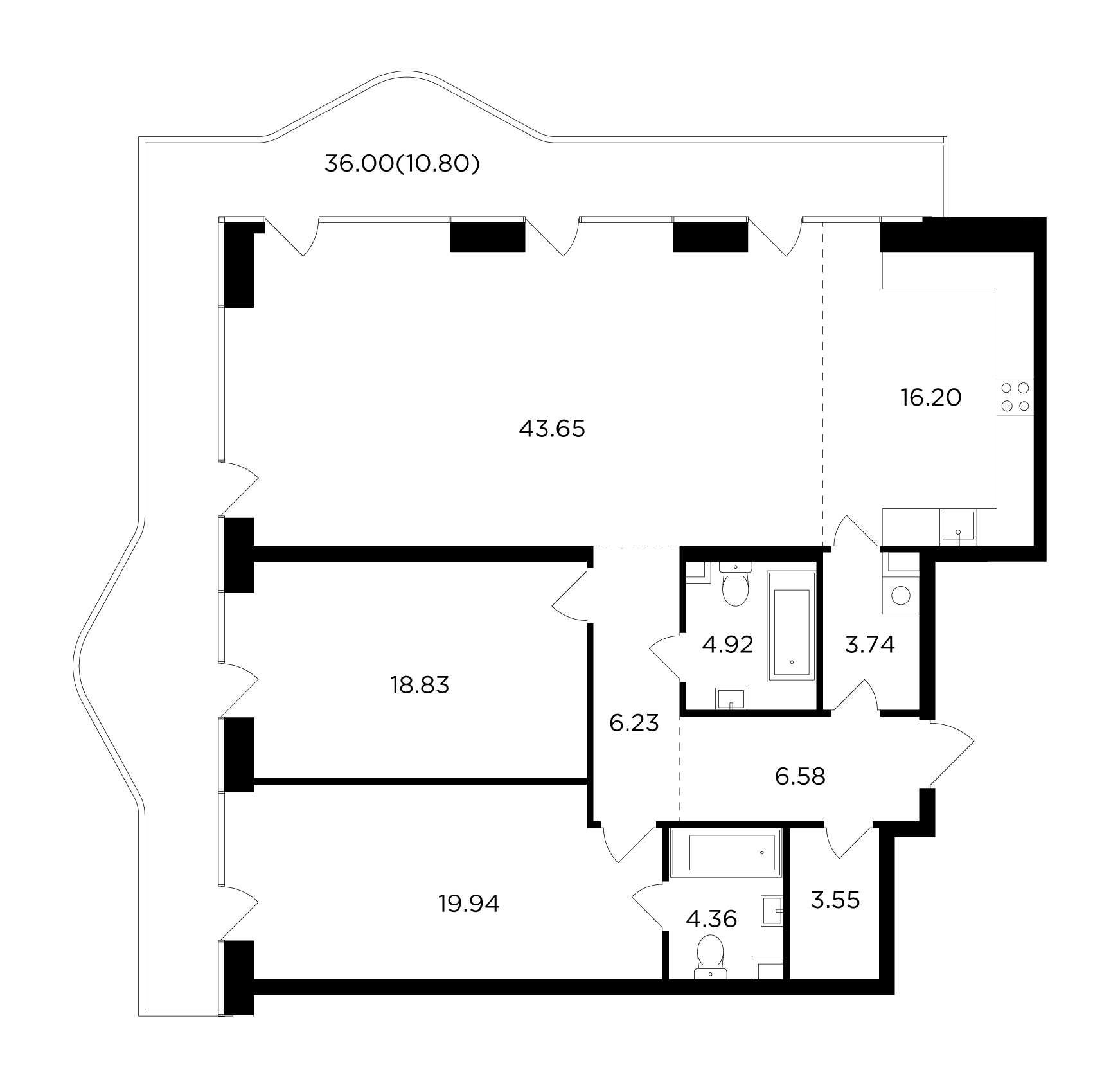 3 комн. квартира, 138.8 м², 18 этаж 