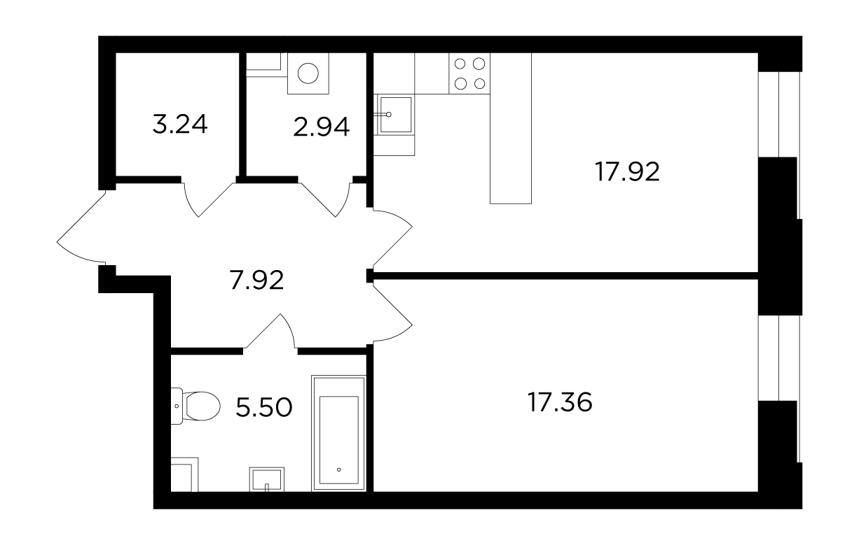 1 комн. квартира, 54.9 м², 5 этаж 