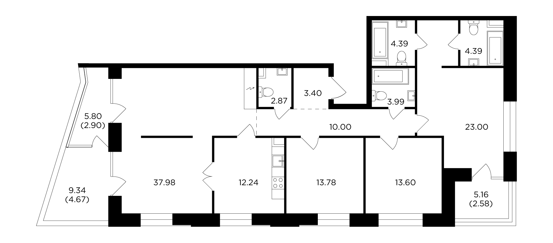 4 комн. квартира, 139.8 м², 18 этаж 