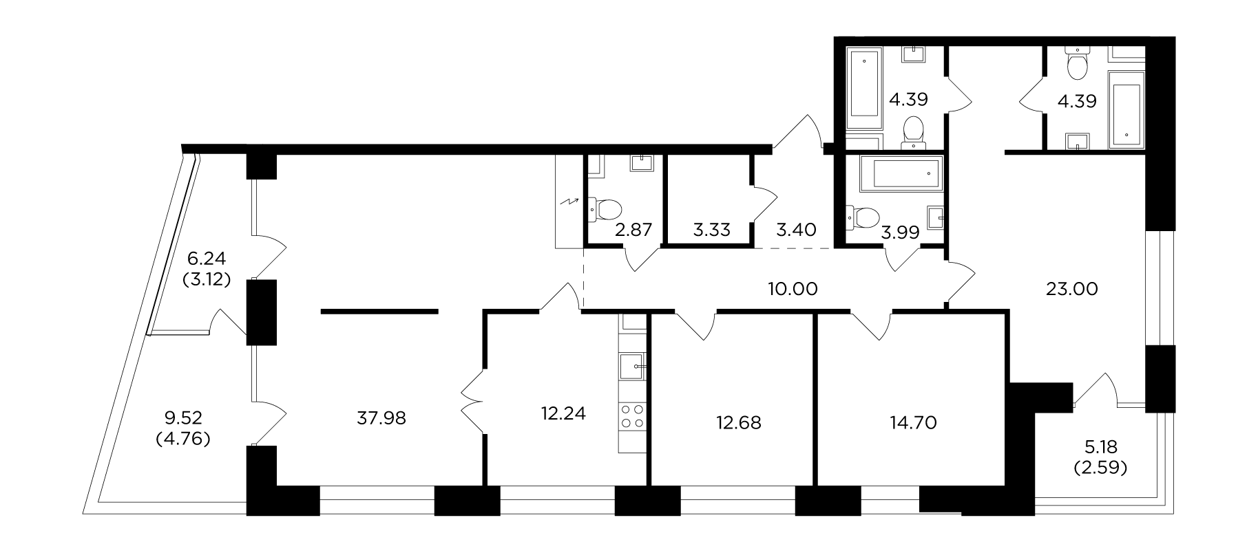 4 комн. квартира, 143.4 м², 17 этаж 