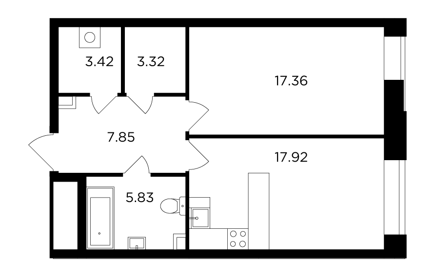 1 комн. квартира, 55.7 м², 7 этаж 