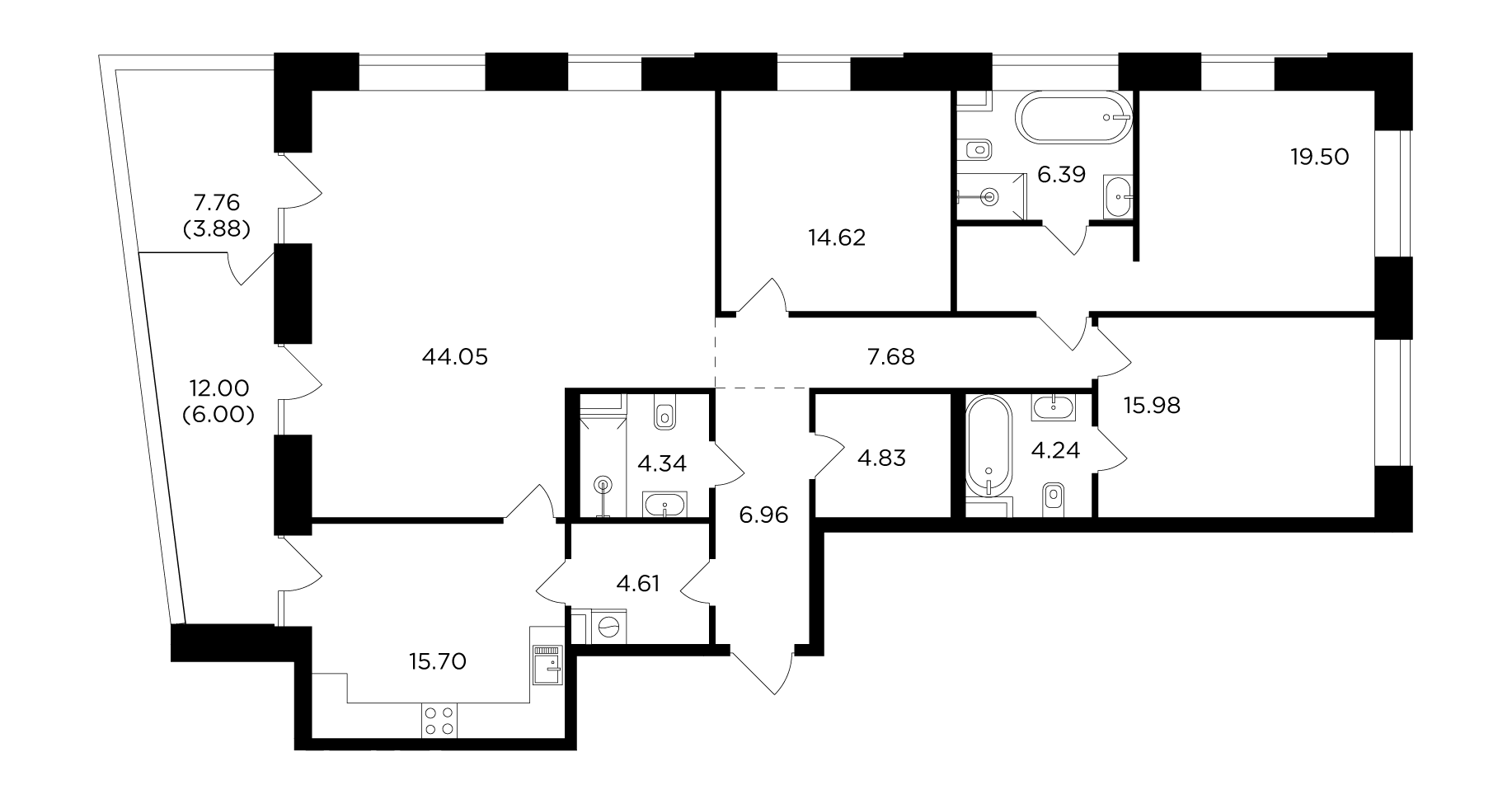 4 комн. квартира, 158.8 м², 7 этаж 